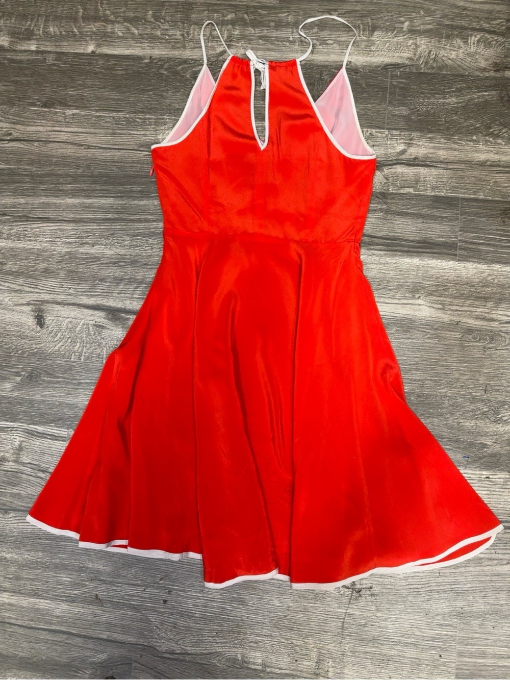 Girls From Savoy 100% Silk Red Fit & Flare Dress White Trim Siz 4 Cocktail Party - Picture 3 of 11